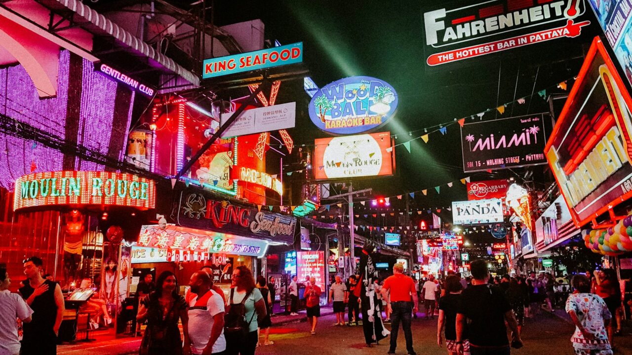 Busy street in Pattaya at night time