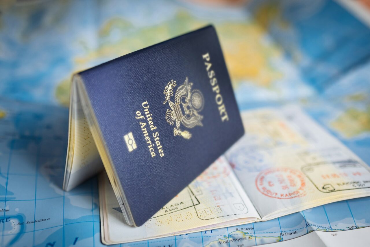 Passport on a world map