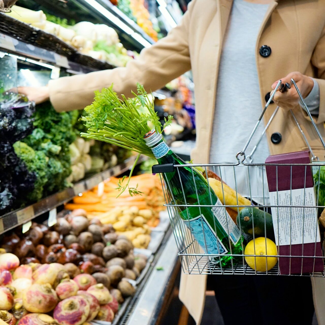close up of woman grocery shopping
